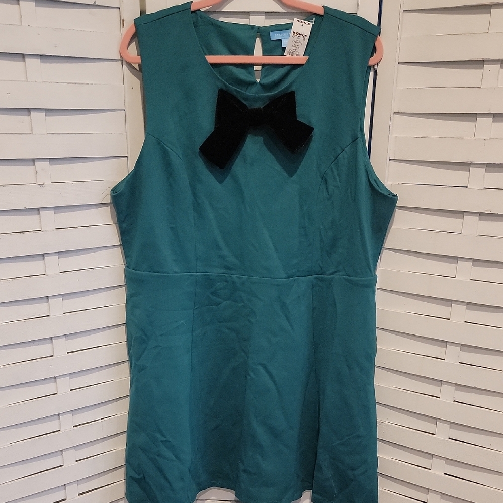 NWT Draper James Green Sleeveless Dress With Black Velvet Bow Size XXL